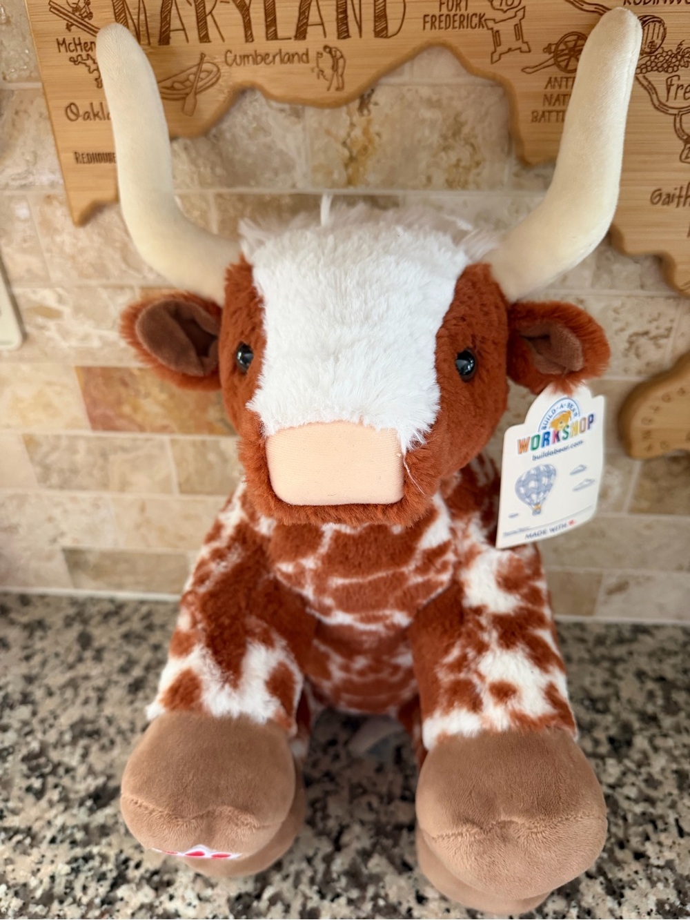 Build-A-Bear Brown and White Plush Longhorn Cow